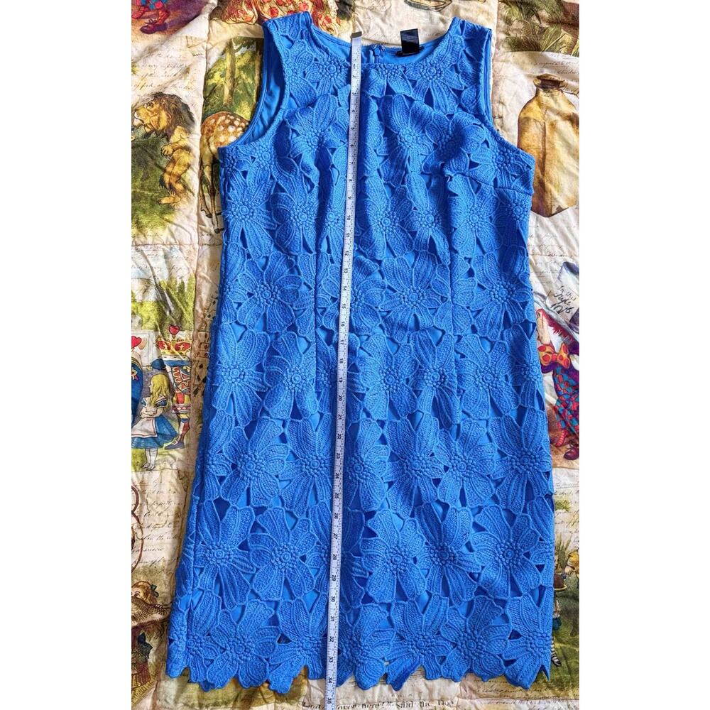 Ann Taylor Petite 10P Blue Daisy Floral Lace Sheath Dress Tank Sleeveless - Picture 13 of 15